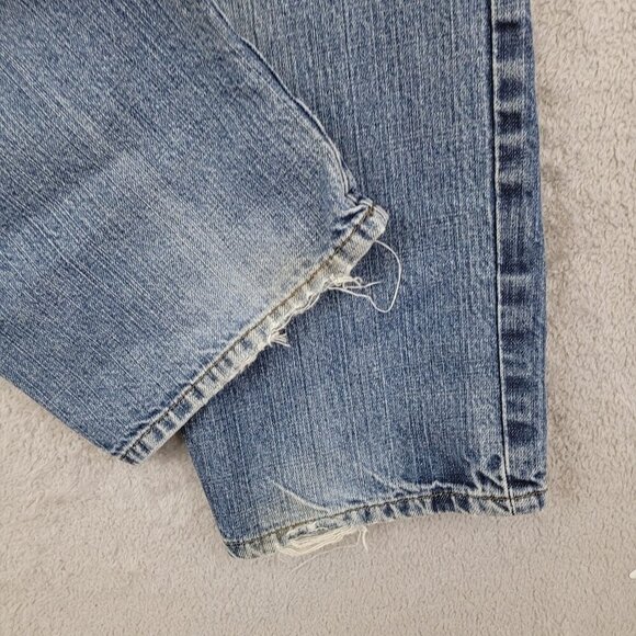 Vtg Y2k Chaps Mens Straight Fit Denim Jeans 36/32 Light Blue Frayed Hem   JCT - Picture 8 of 9